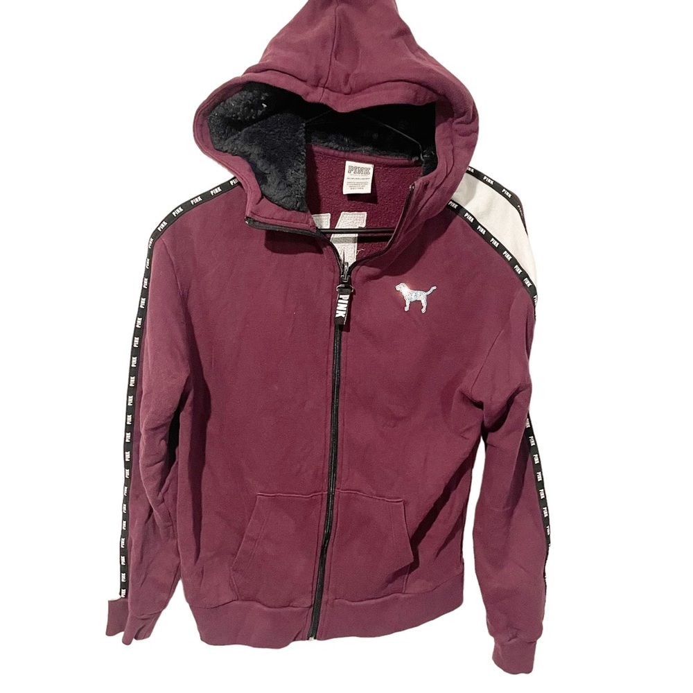 Victorias Secret PINK Size XS BLING SLOUCHY FAUX FUR FULL ZIP HOODIE SWEATSHIRT
